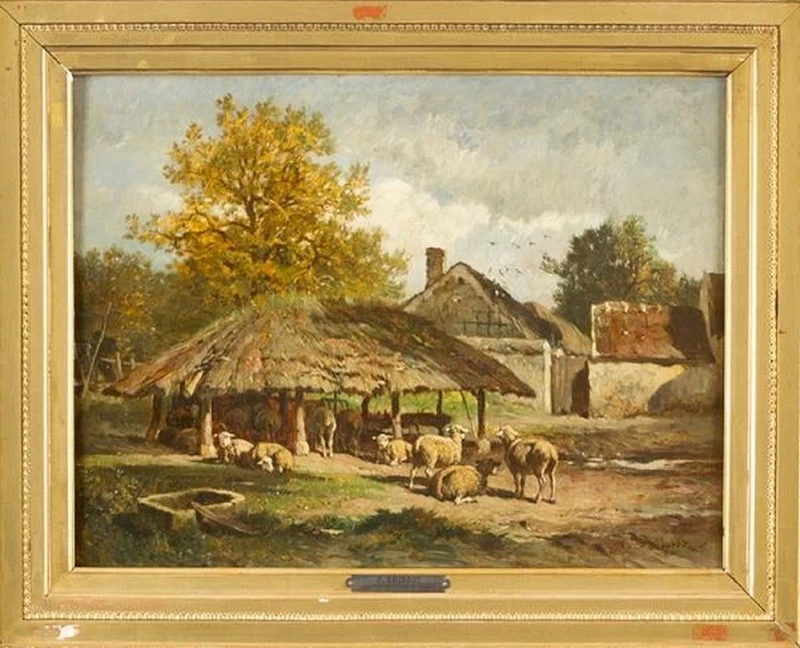 Pecore che riposano in una fattoria